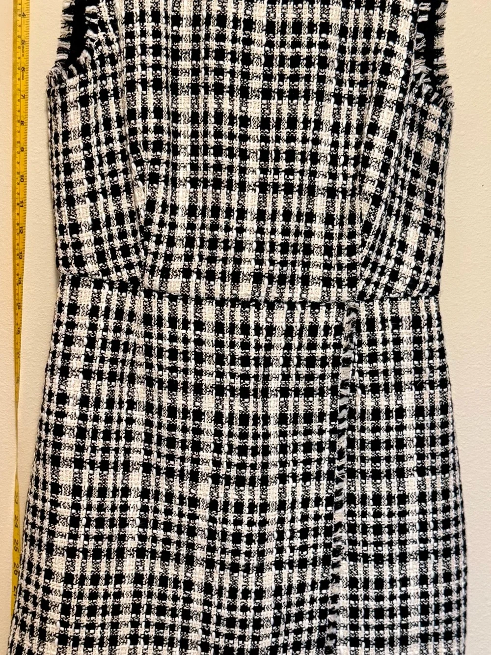 Ann Taylor Black & White Tweed Sheath Dress Fringe Trim Size 8